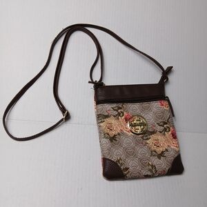 Stone Mountain Floral Crossbody Bag with Brown Leather Trim